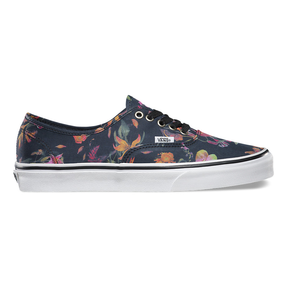  black shoes with bright floral pattern